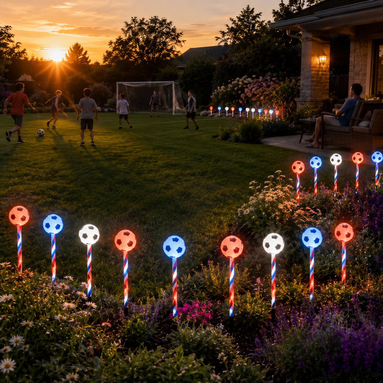 Patriotic Solar Soccer Garden Light Set – 5-Piece Outdoor Stake Lights for Lawn, Pathway & Holiday Décor