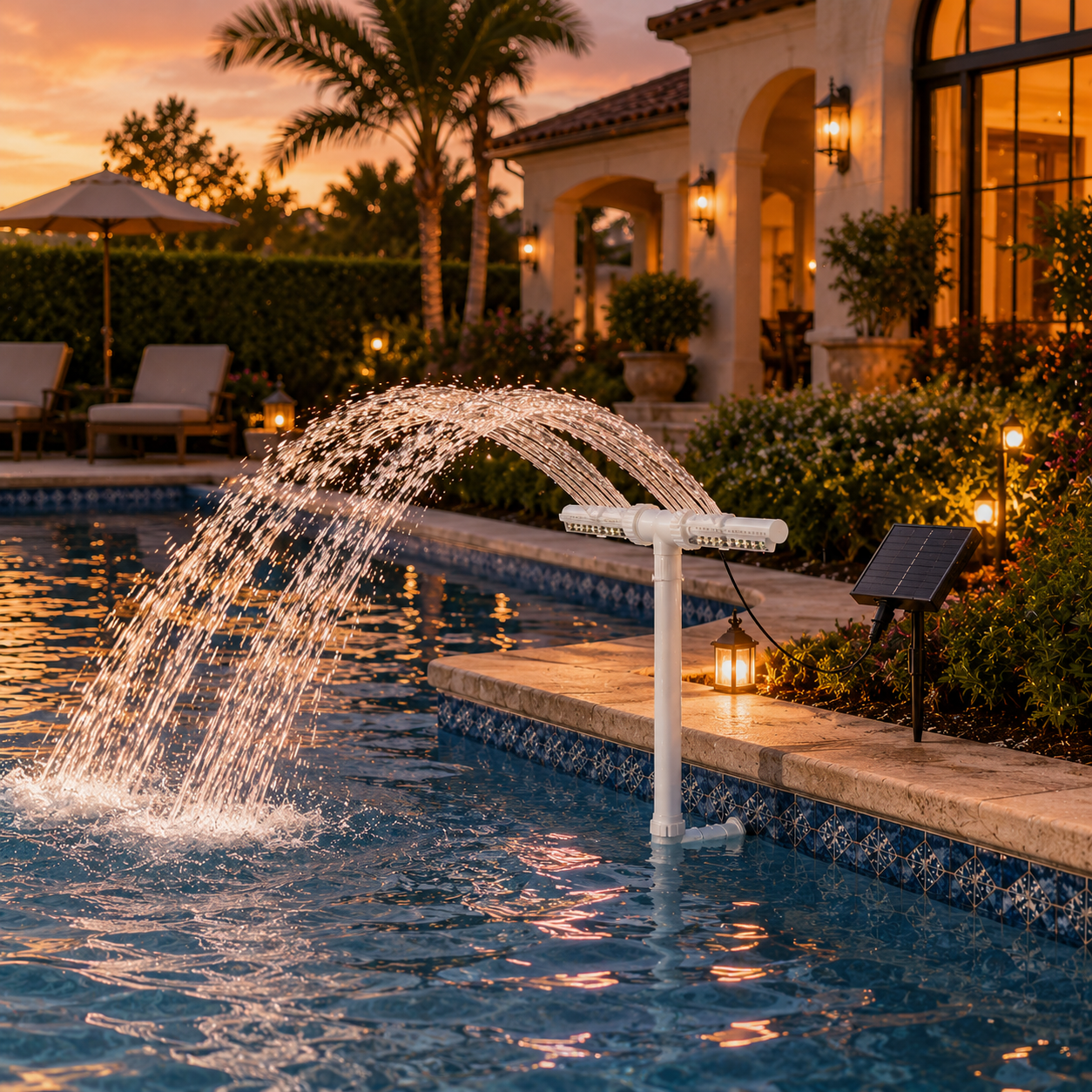Solar-Powered Dual Spray Pool Fountain Light with 6 Color Modes