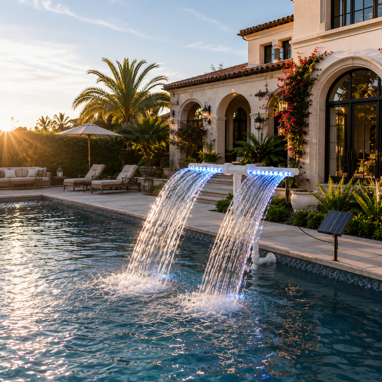 Solar-Powered Dual Spray Pool Fountain Light with 6 Color Modes