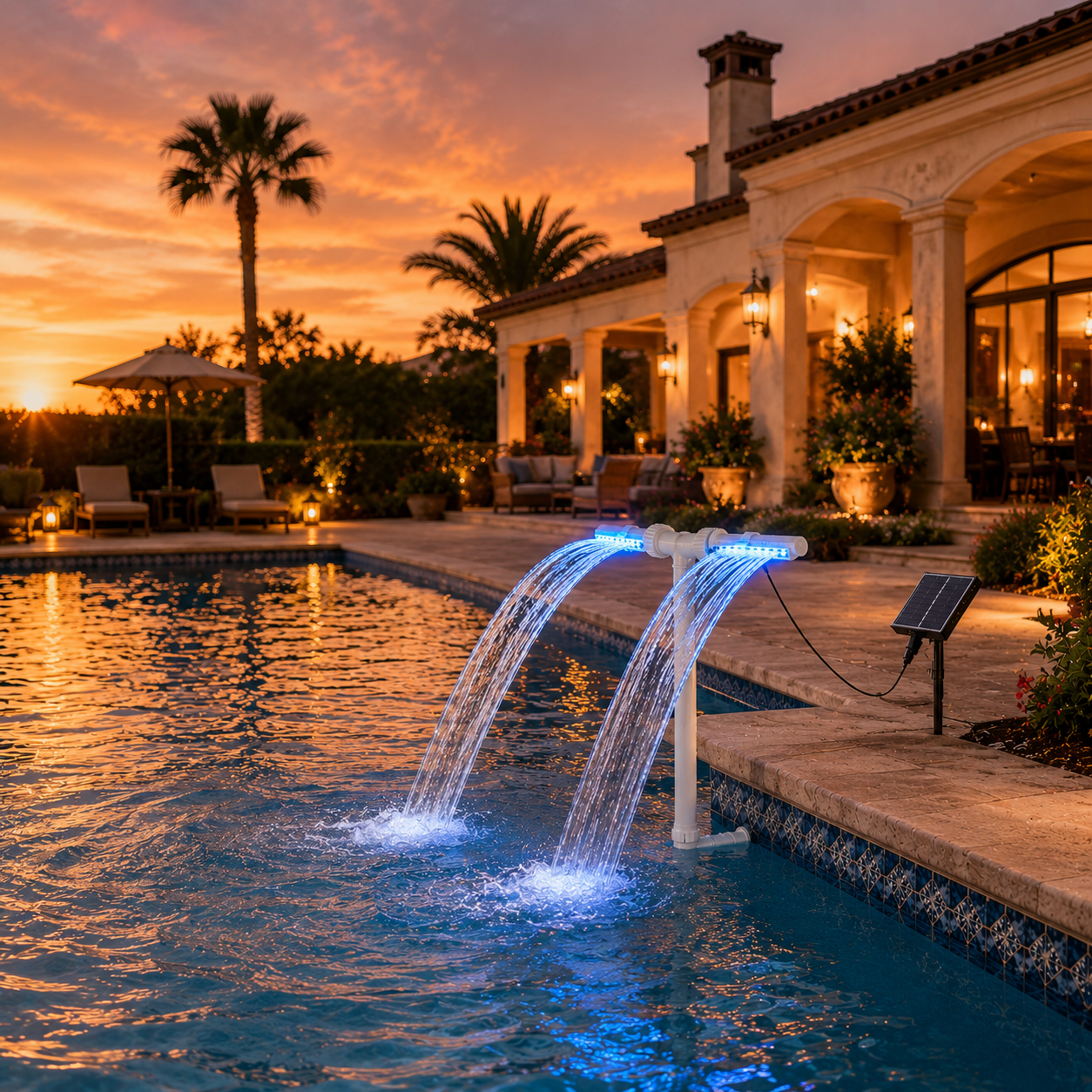 Solar-Powered Dual Spray Pool Fountain Light with 6 Color Modes