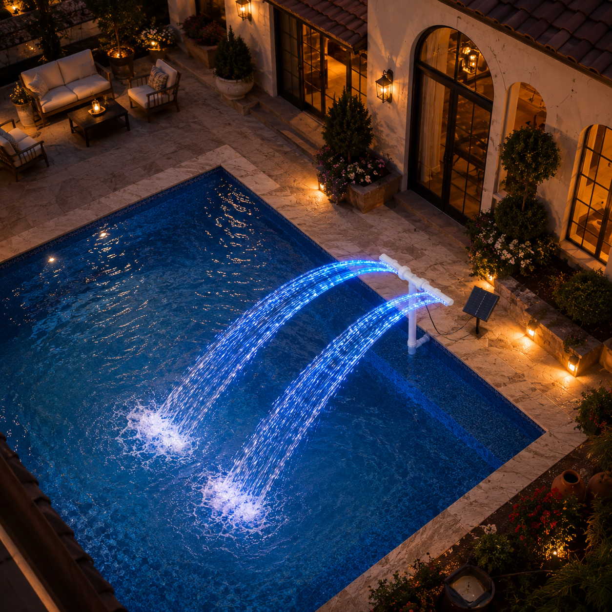 Solar-Powered Dual Spray Pool Fountain Light with 6 Color Modes