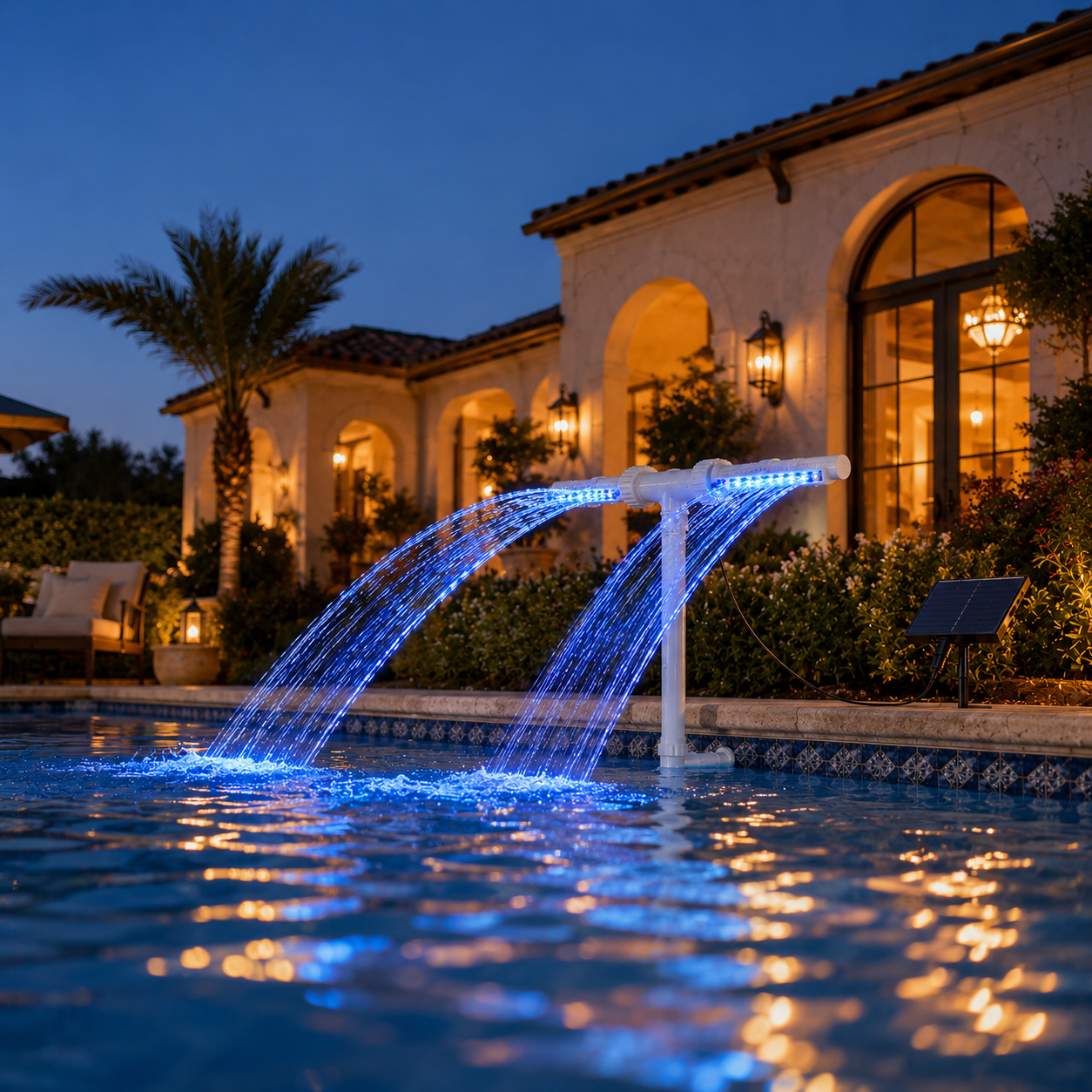 Solar-Powered Dual Spray Pool Fountain Light with 6 Color Modes