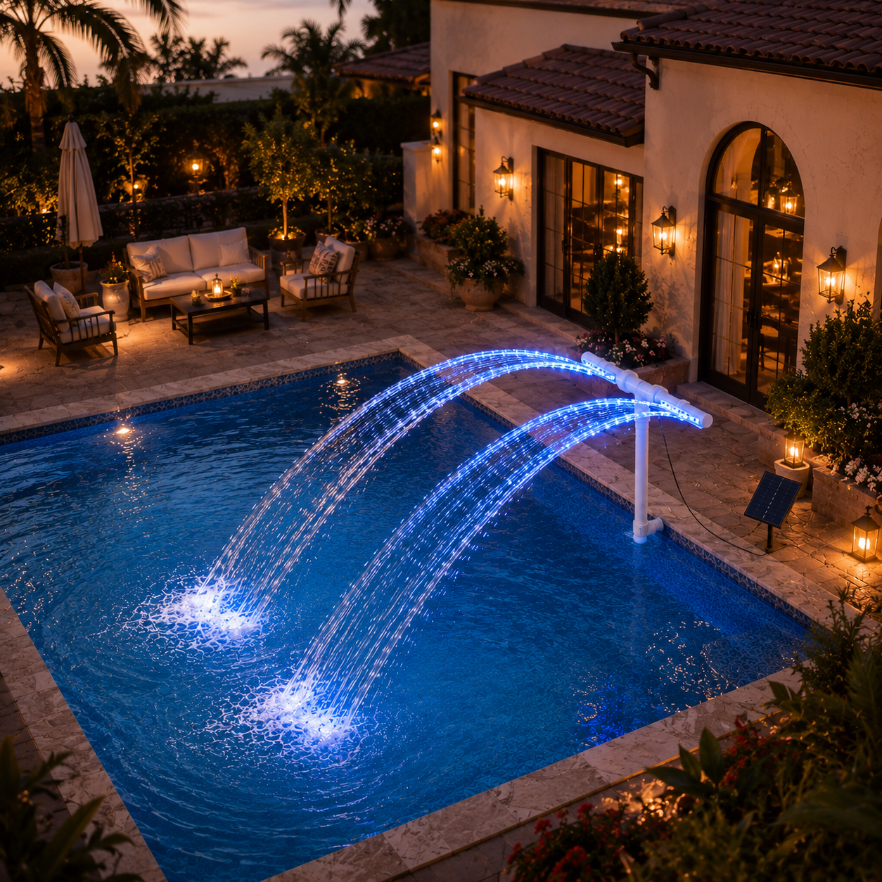 Solar-Powered Dual Spray Pool Fountain Light with 6 Color Modes
