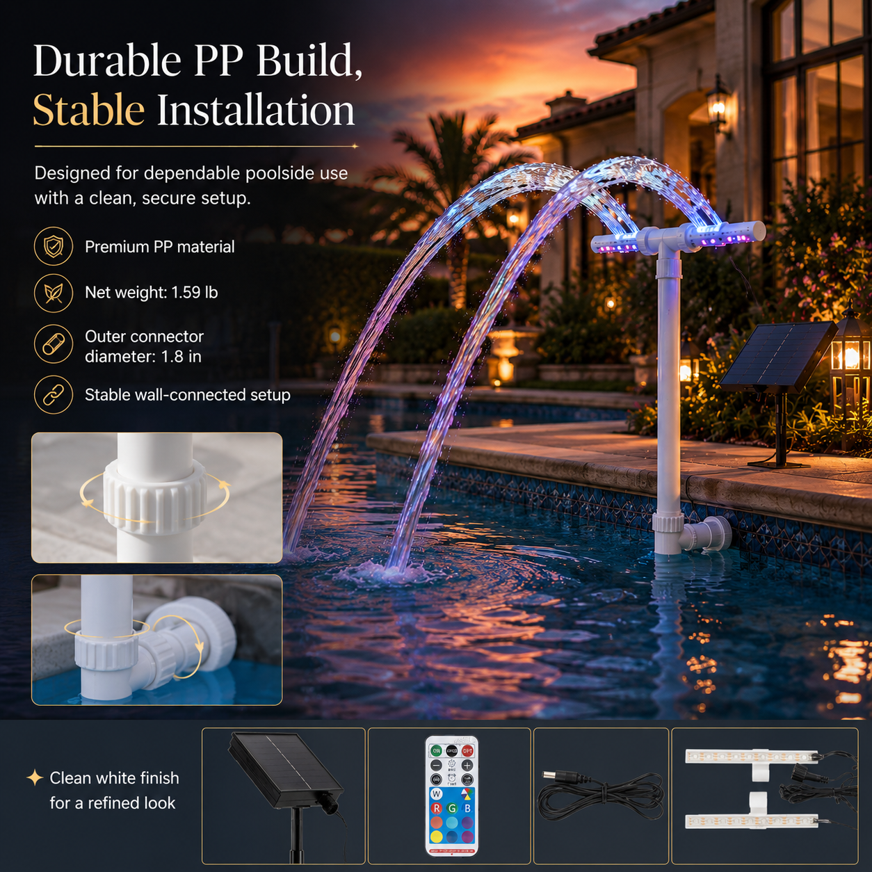 Solar-Powered Dual Spray Pool Fountain Light with 6 Color Modes