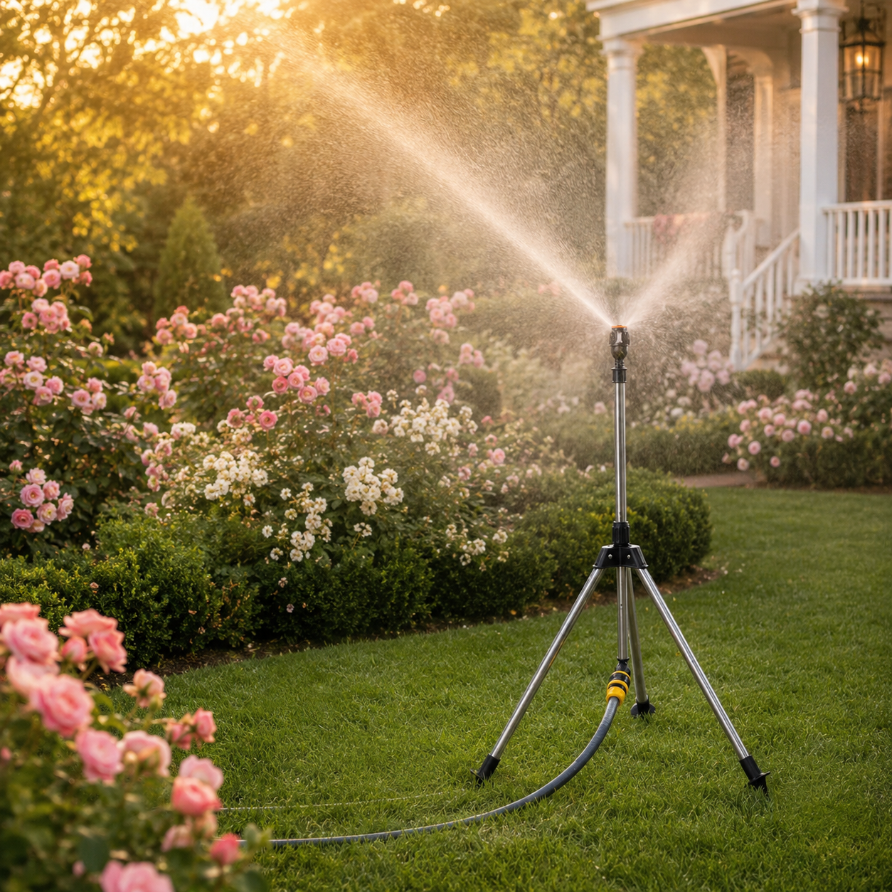 360° Rotating Garden Sprinkler with Adjustable Tripod Stand for Even Lawn Coverage