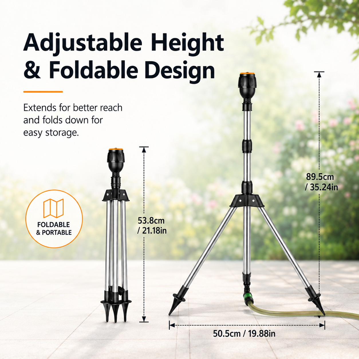 360° Rotating Garden Sprinkler with Adjustable Tripod Stand for Even Lawn Coverage