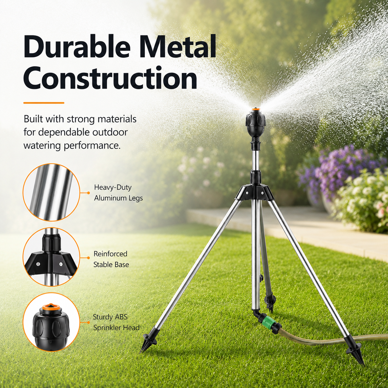 360° Rotating Garden Sprinkler with Adjustable Tripod Stand for Even Lawn Coverage