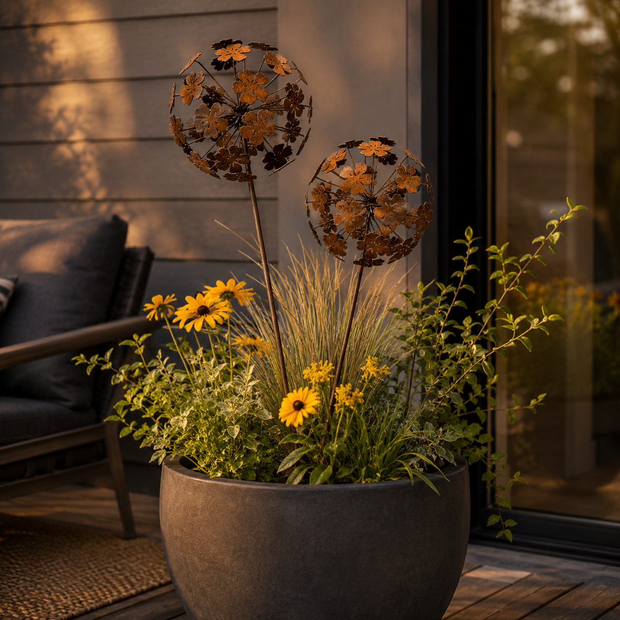 Handcrafted Rustic Daisy Planter Accent – Vintage Iron Garden Décor