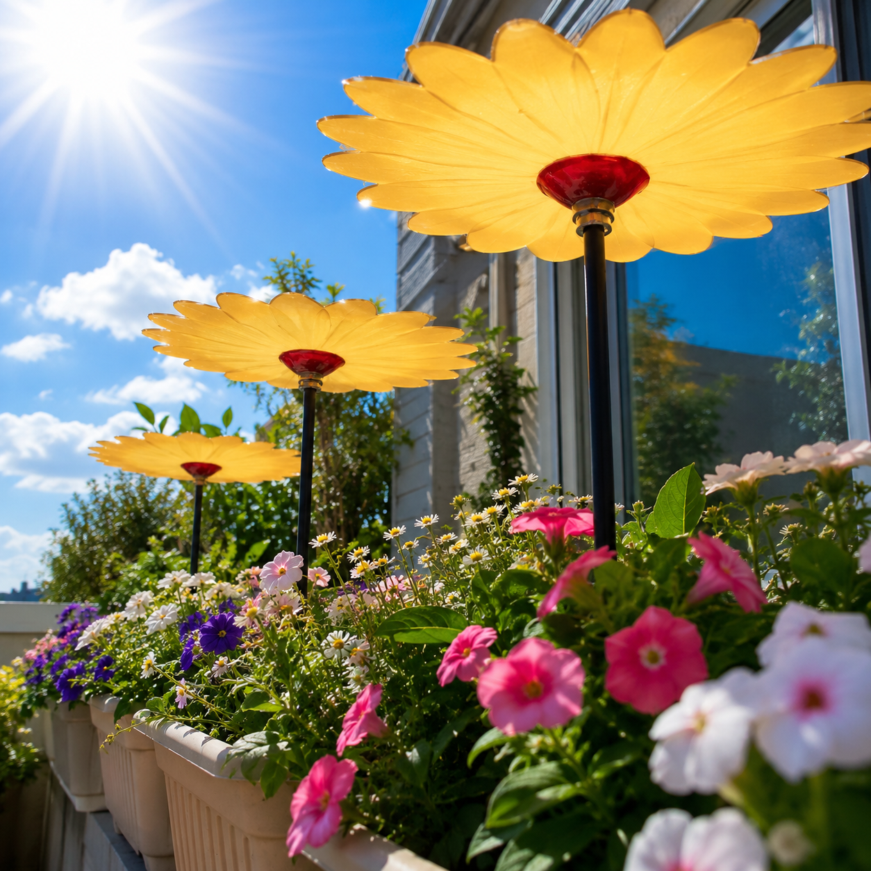 2pcs-Premium Metal Daisy Plant Shade Stake for Summer Garden Protection