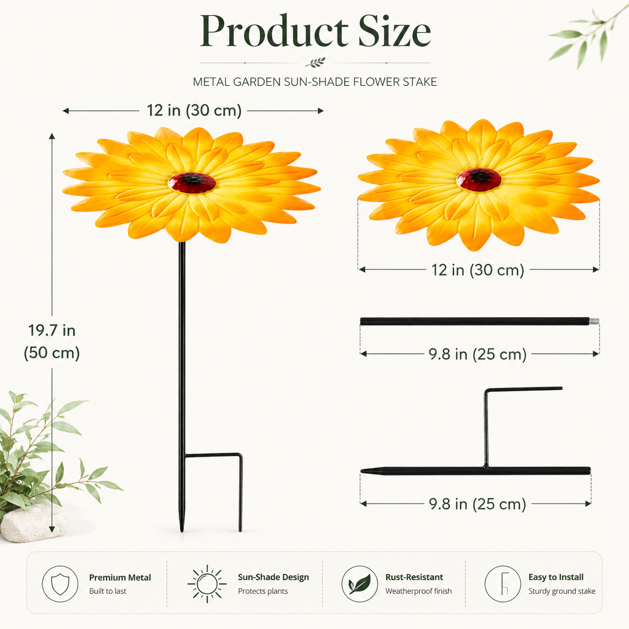 2pcs-Premium Metal Daisy Plant Shade Stake for Summer Garden Protection
