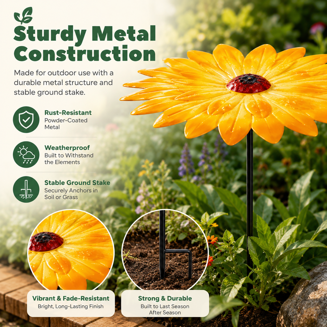 2pcs-Premium Metal Daisy Plant Shade Stake for Summer Garden Protection