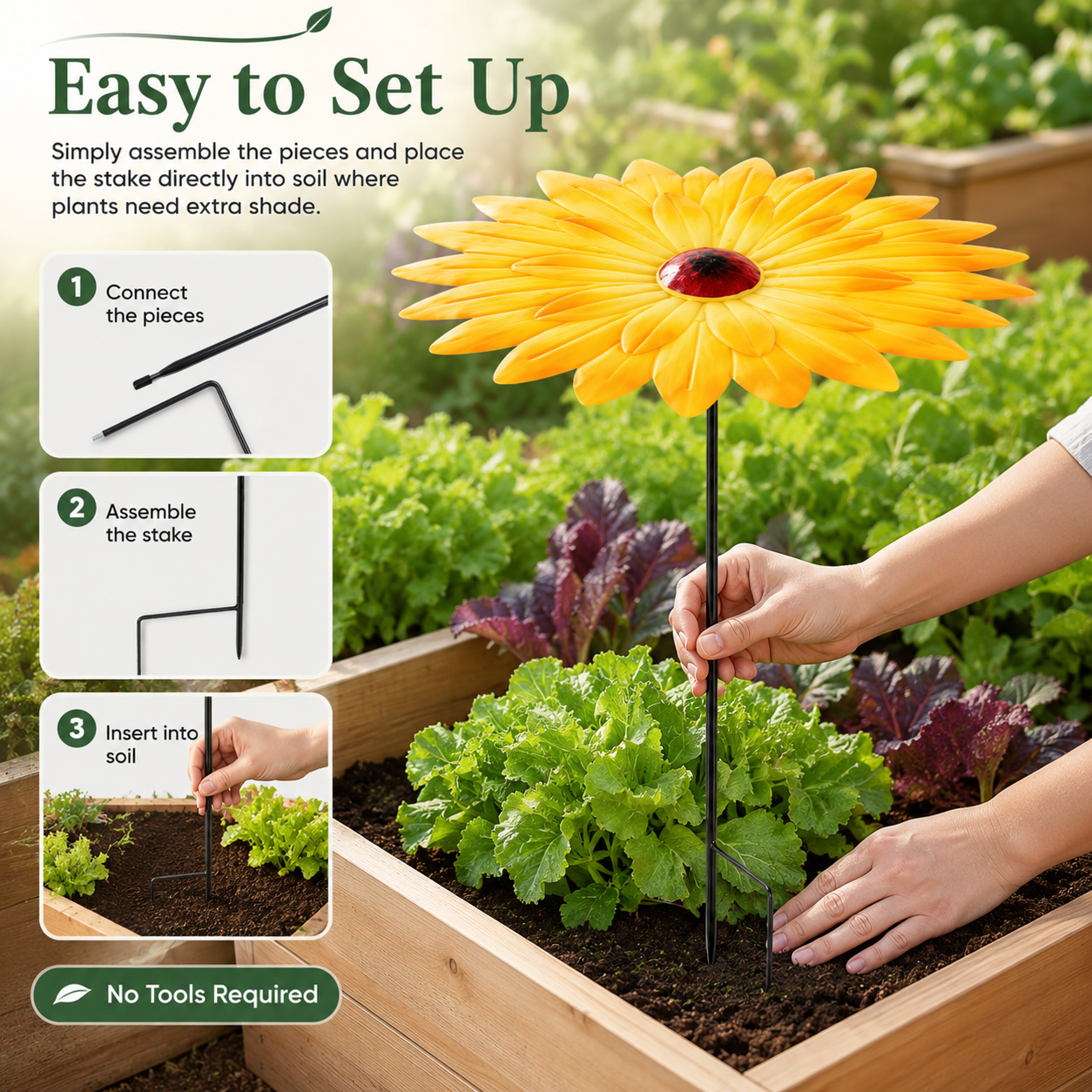 2pcs-Premium Metal Daisy Plant Shade Stake for Summer Garden Protection