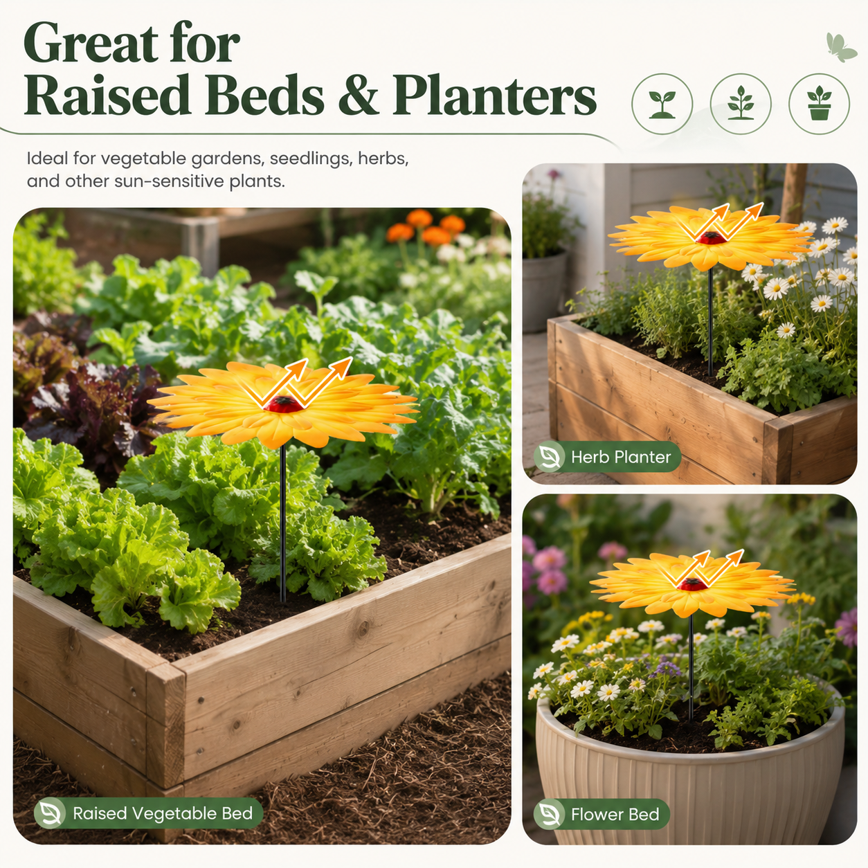 2pcs-Premium Metal Daisy Plant Shade Stake for Summer Garden Protection