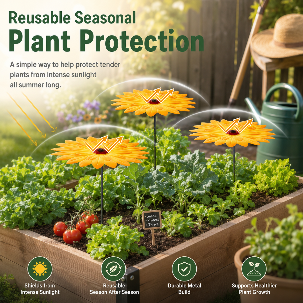 2pcs-Premium Metal Daisy Plant Shade Stake for Summer Garden Protection