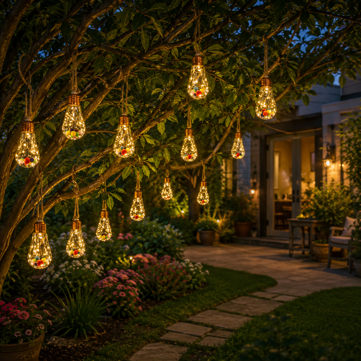 8M Solar Hanging Bulb Lights for Garden & Patio Décor