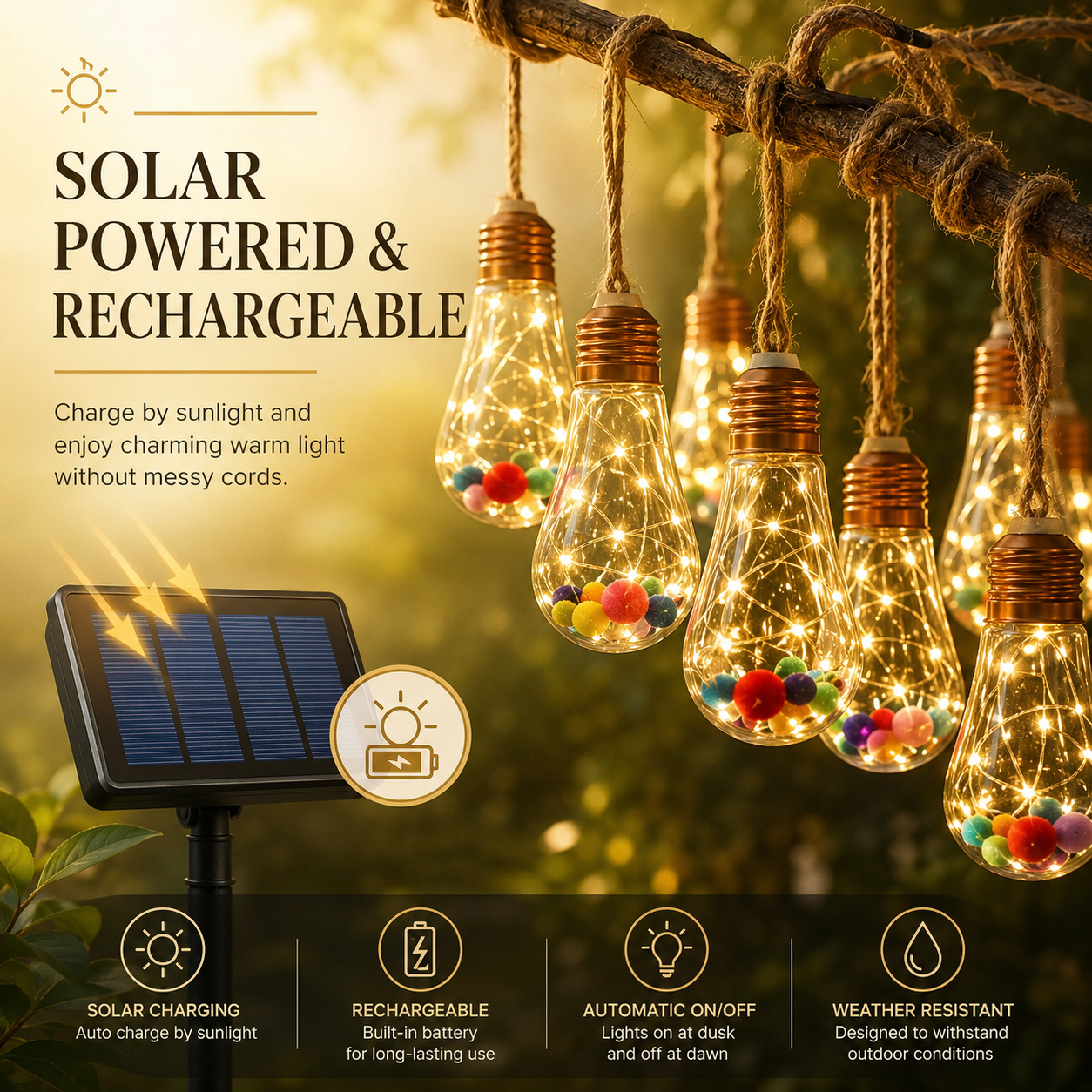 8M Solar Hanging Bulb Lights for Garden & Patio Décor