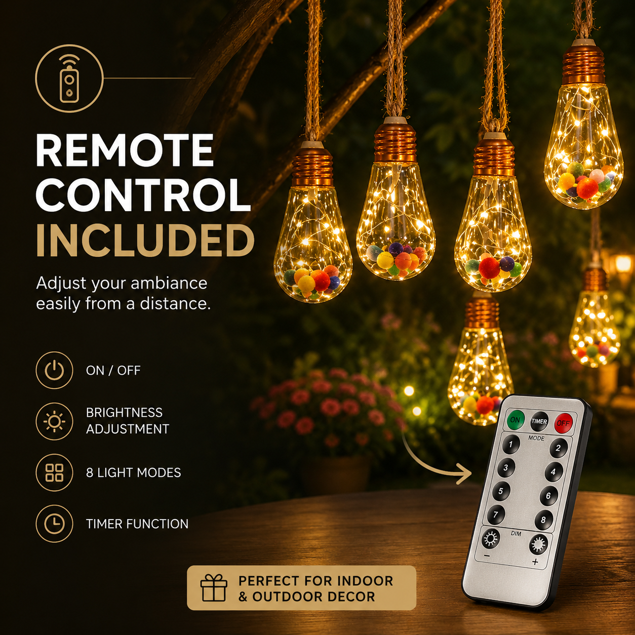 8M Solar Hanging Bulb Lights for Garden & Patio Décor