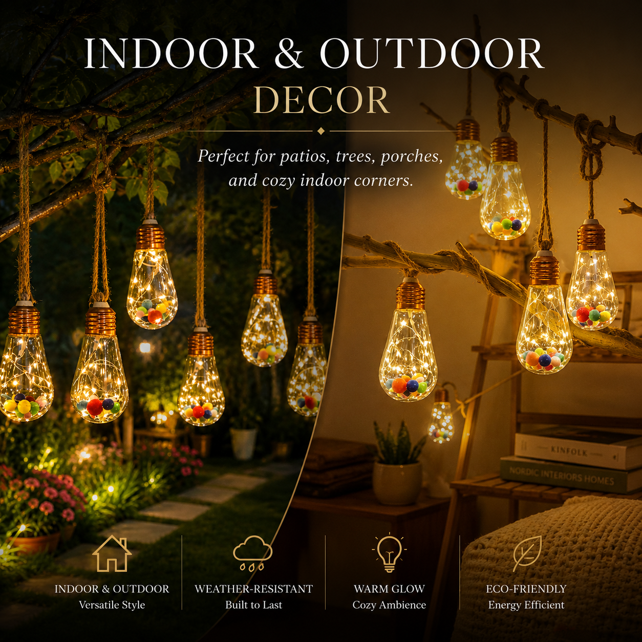 8M Solar Hanging Bulb Lights for Garden & Patio Décor