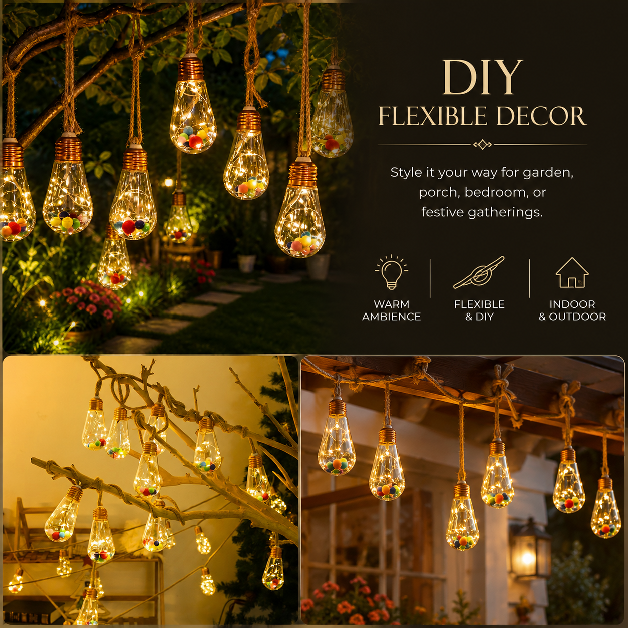 8M Solar Hanging Bulb Lights for Garden & Patio Décor
