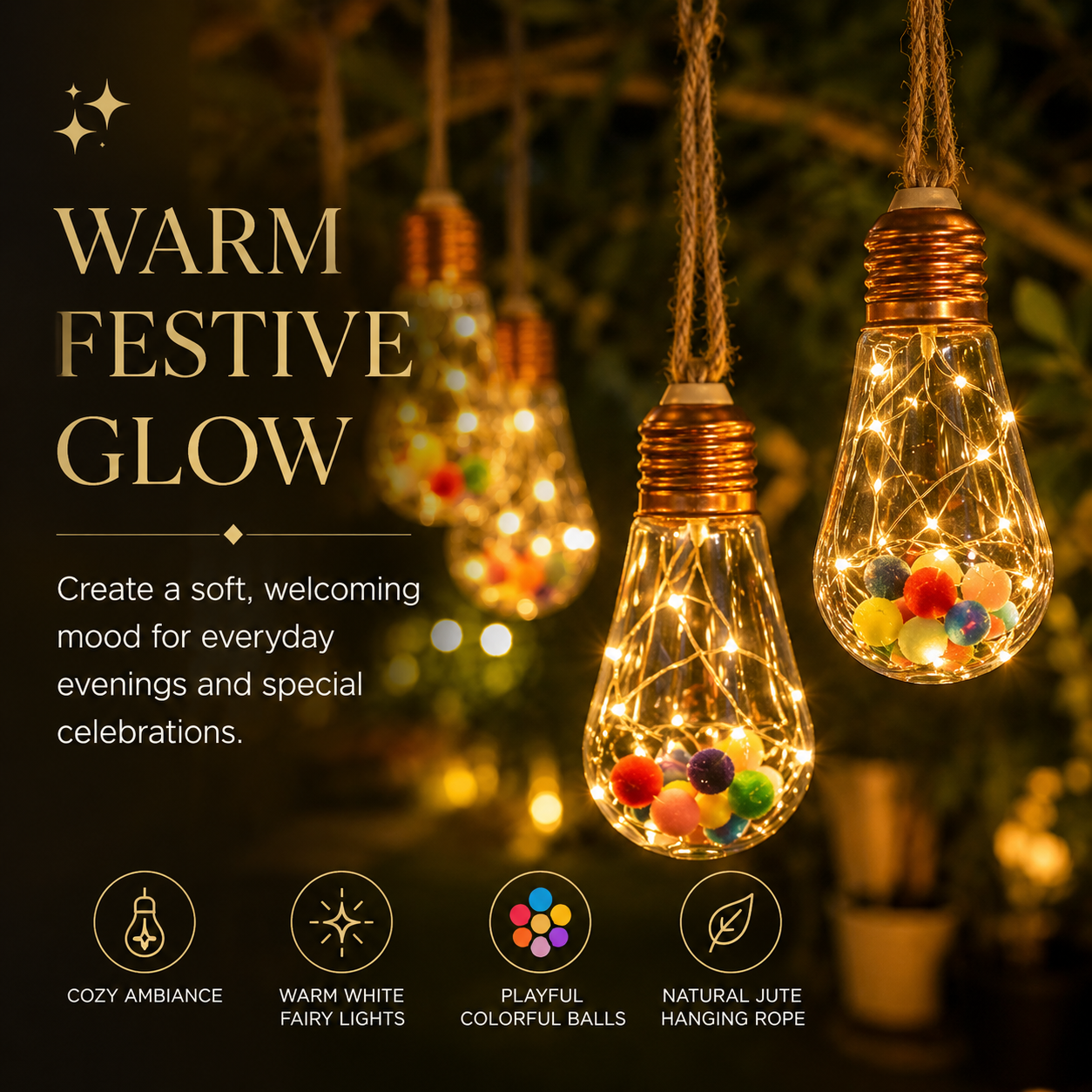 8M Solar Hanging Bulb Lights for Garden & Patio Décor