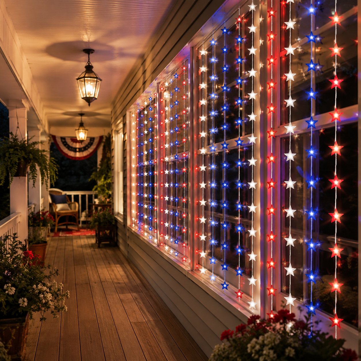American Flag Inspired Star Curtain Lights for Doors, Windows & Party Backdrops