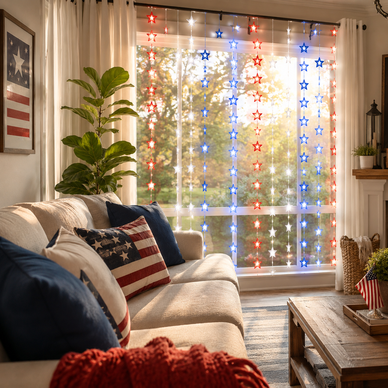 American Flag Inspired Star Curtain Lights for Doors, Windows & Party Backdrops