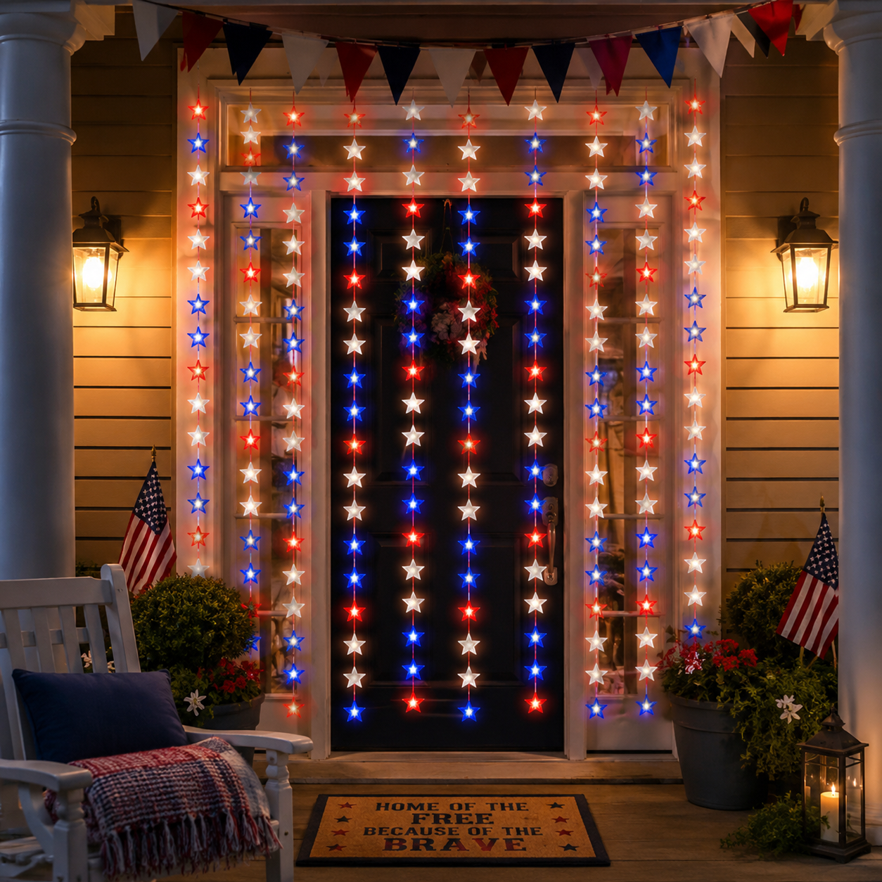 American Flag Inspired Star Curtain Lights for Doors, Windows & Party Backdrops