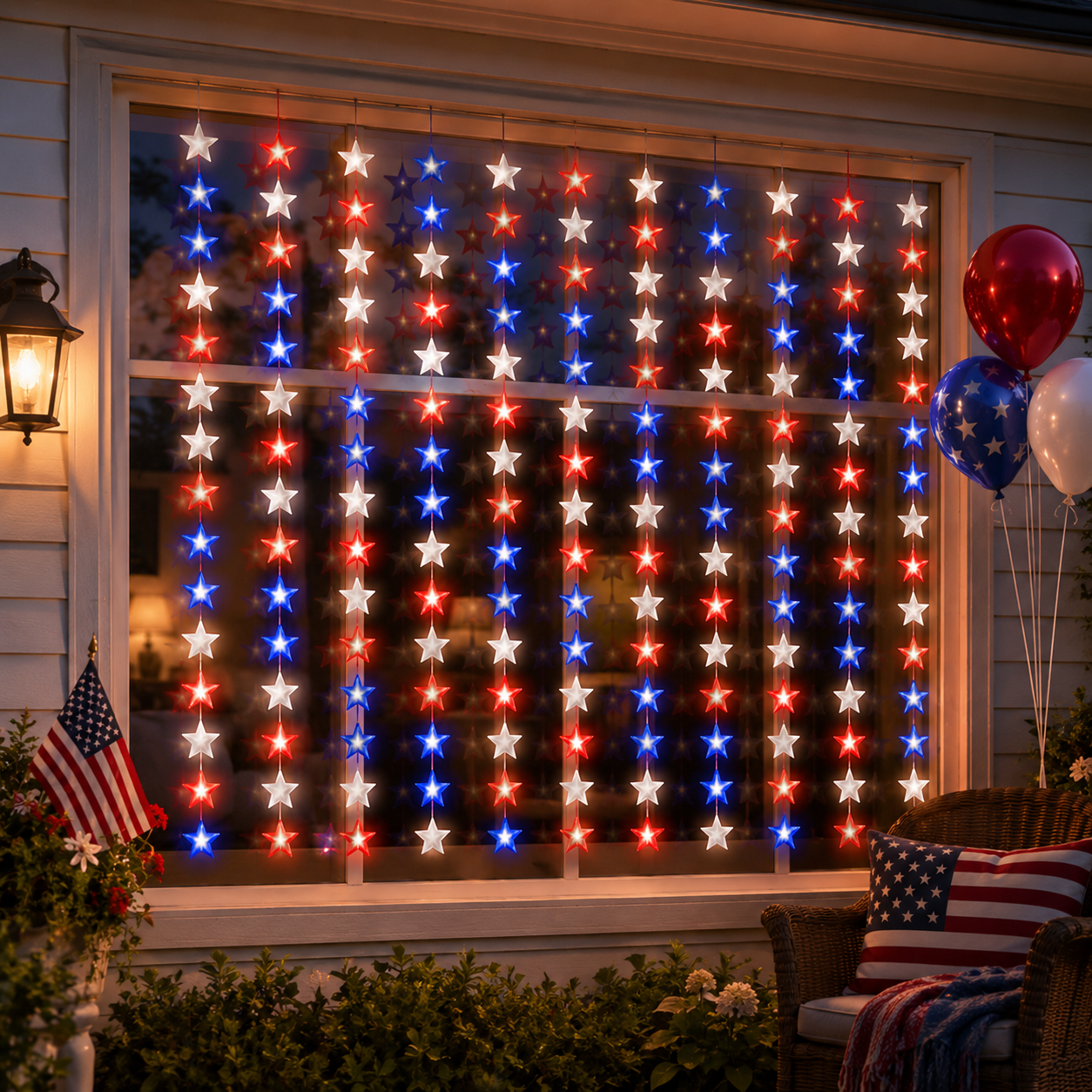 American Flag Inspired Star Curtain Lights for Doors, Windows & Party Backdrops