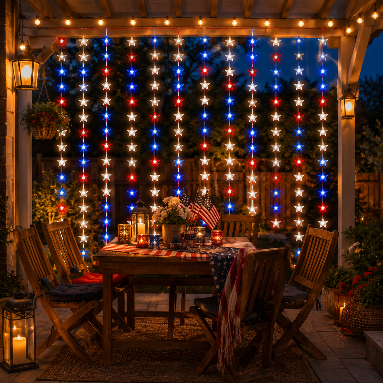 American Flag Inspired Star Curtain Lights for Doors, Windows & Party Backdrops