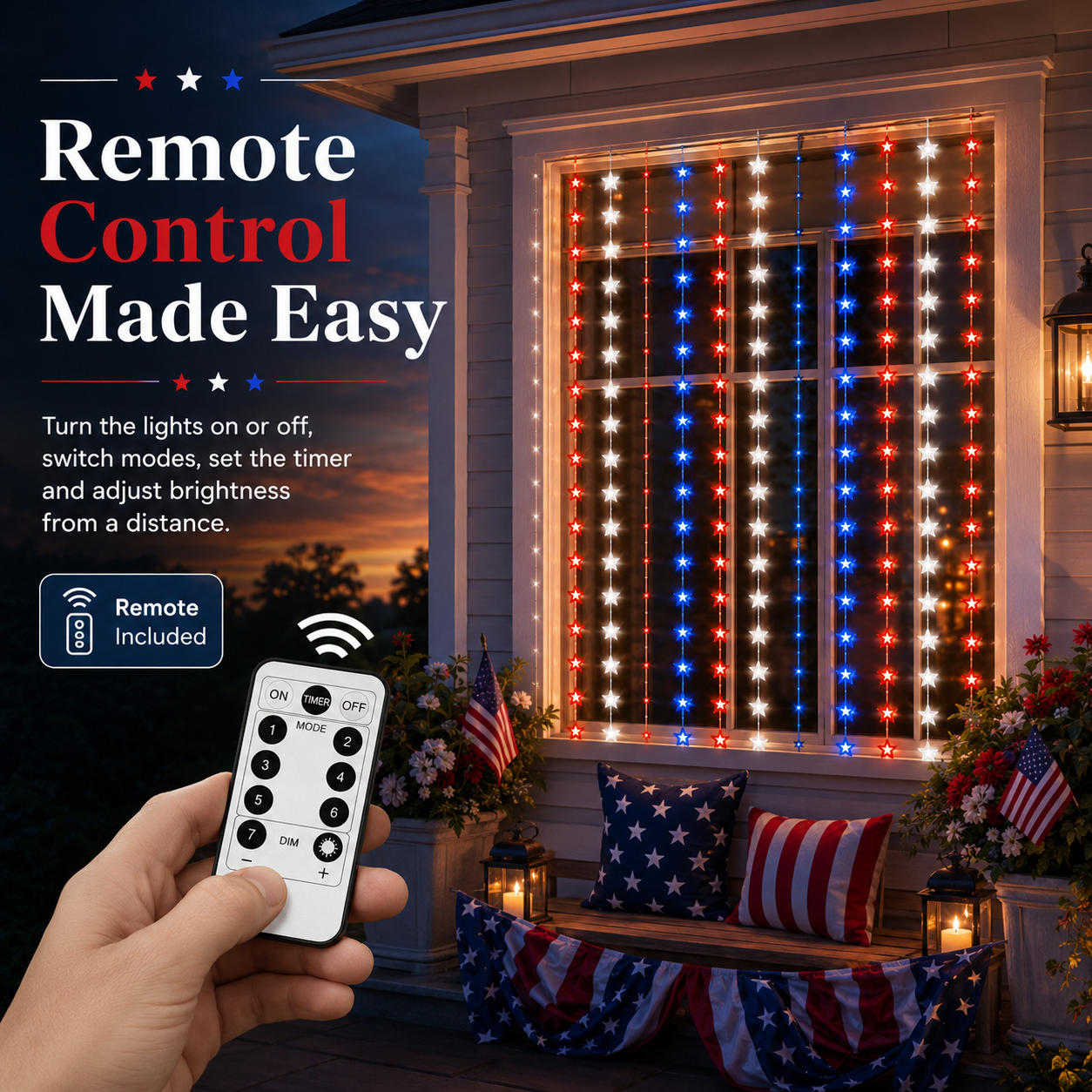 American Flag Inspired Star Curtain Lights for Doors, Windows & Party Backdrops