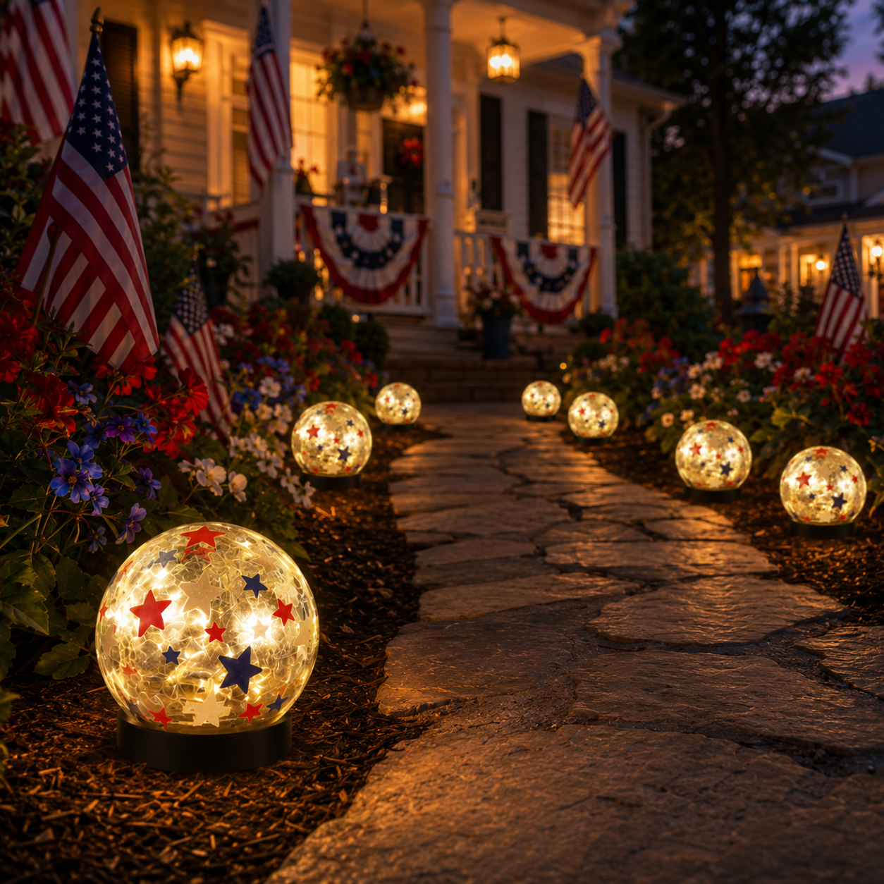 Patriotic Star Crackle Glass Globe Light