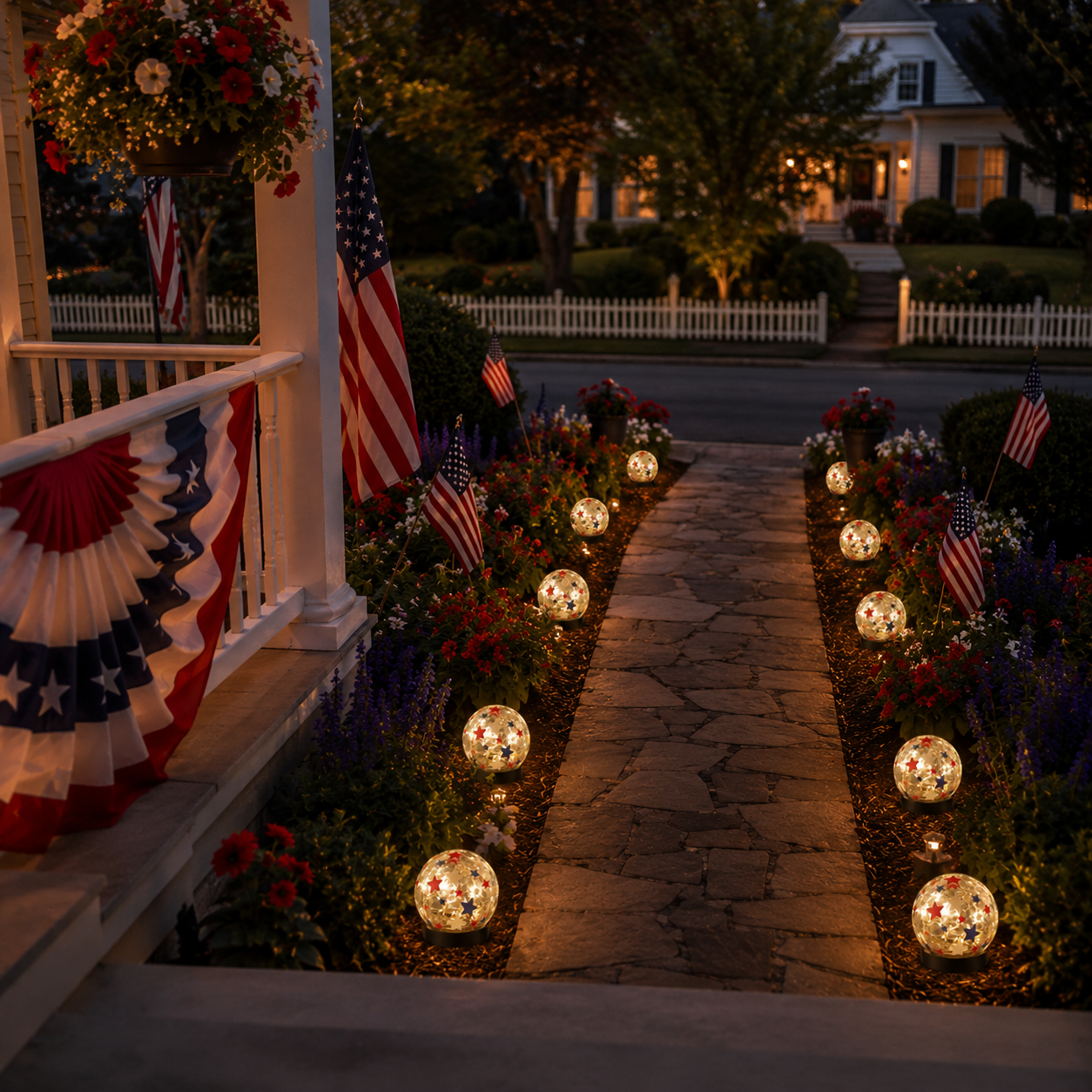 Patriotic Star Crackle Glass Globe Light