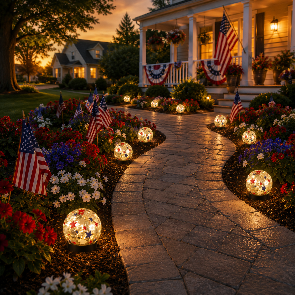 Patriotic Star Crackle Glass Globe Light