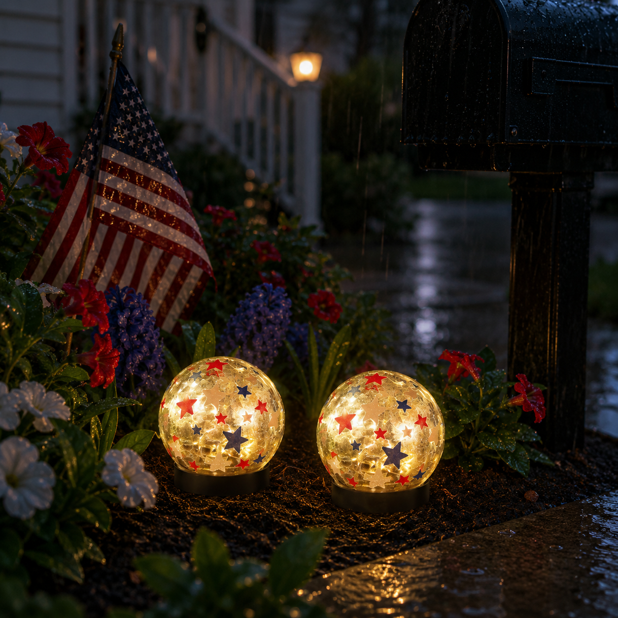 Patriotic Star Crackle Glass Globe Light