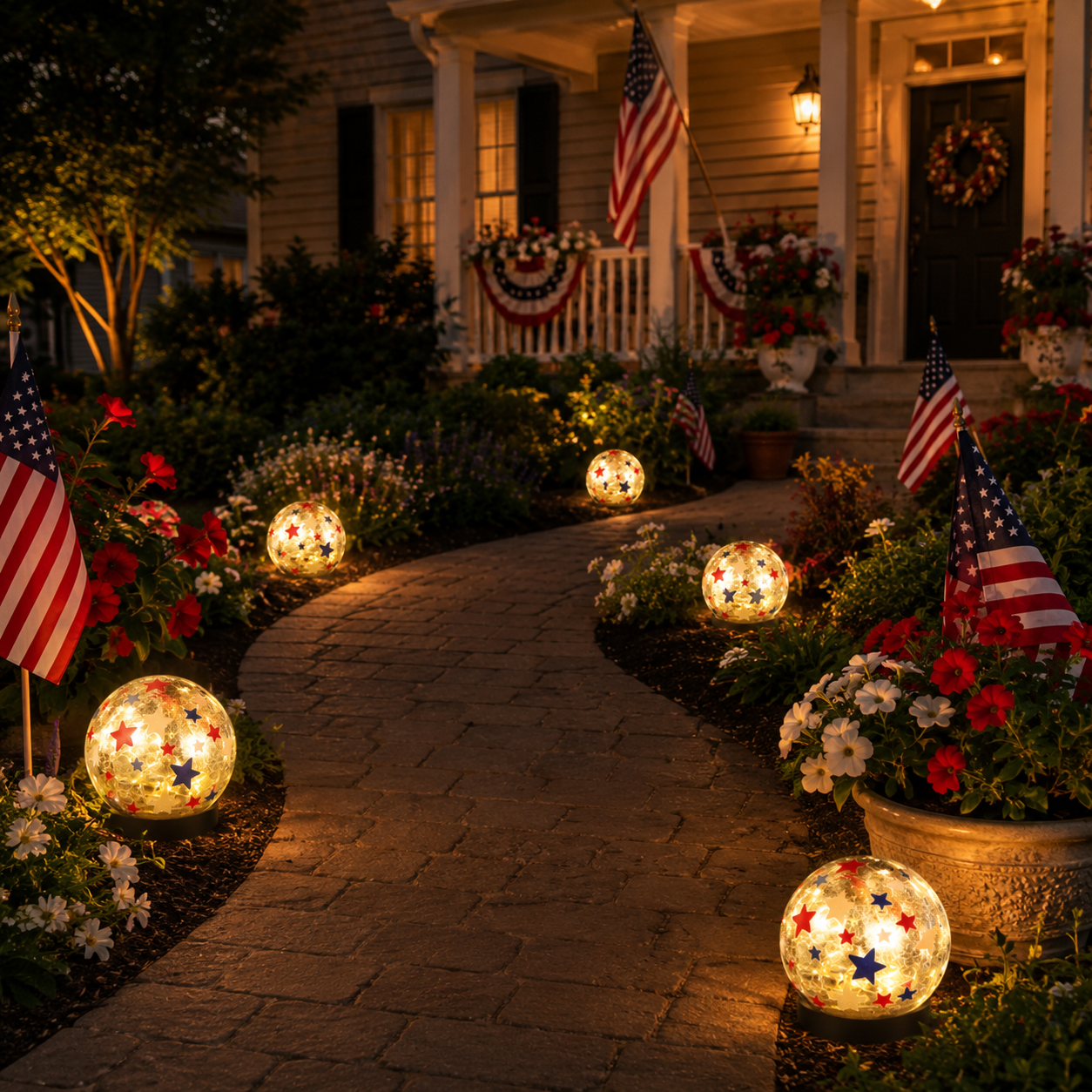 Patriotic Star Crackle Glass Globe Light