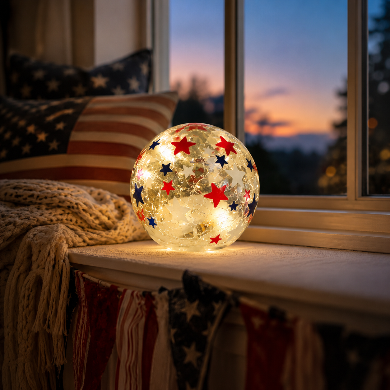 Patriotic Star Crackle Glass Globe Light