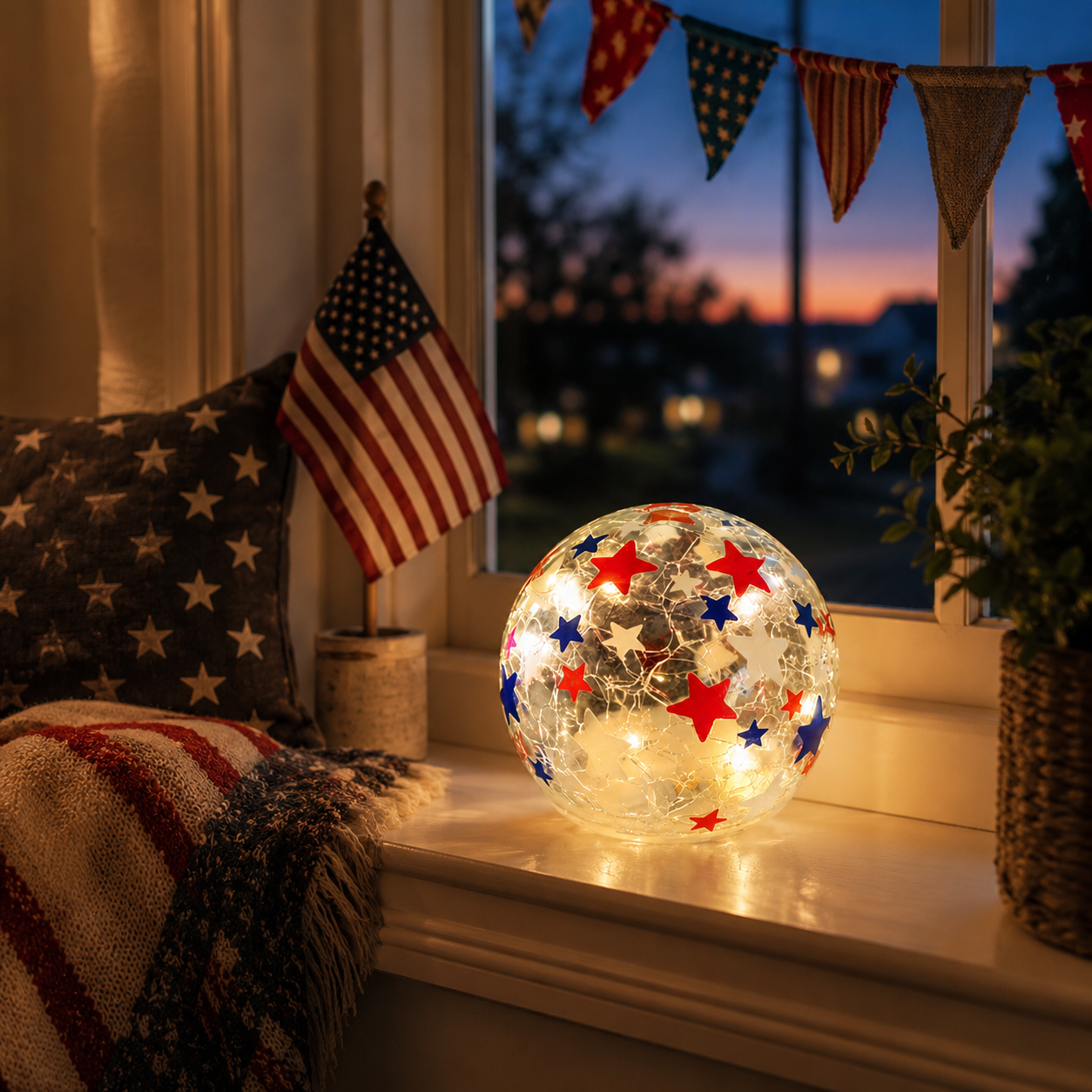 Patriotic Star Crackle Glass Globe Light