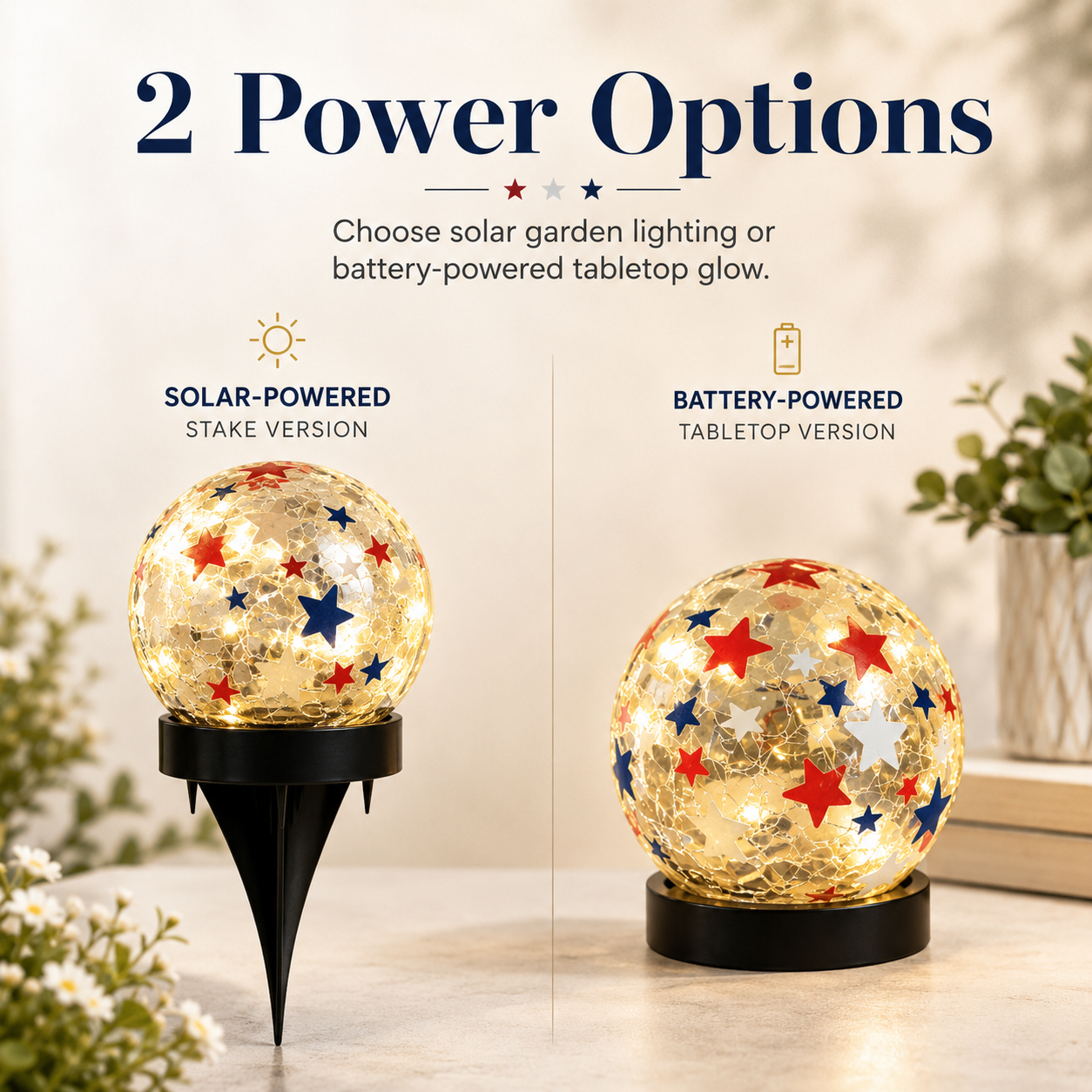 Patriotic Star Crackle Glass Globe Light