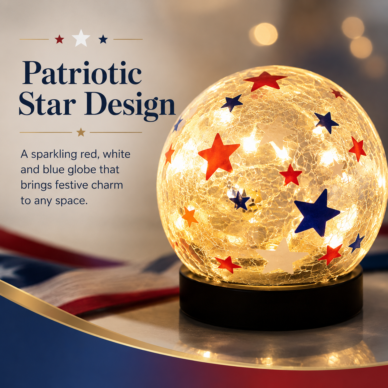 Patriotic Star Crackle Glass Globe Light