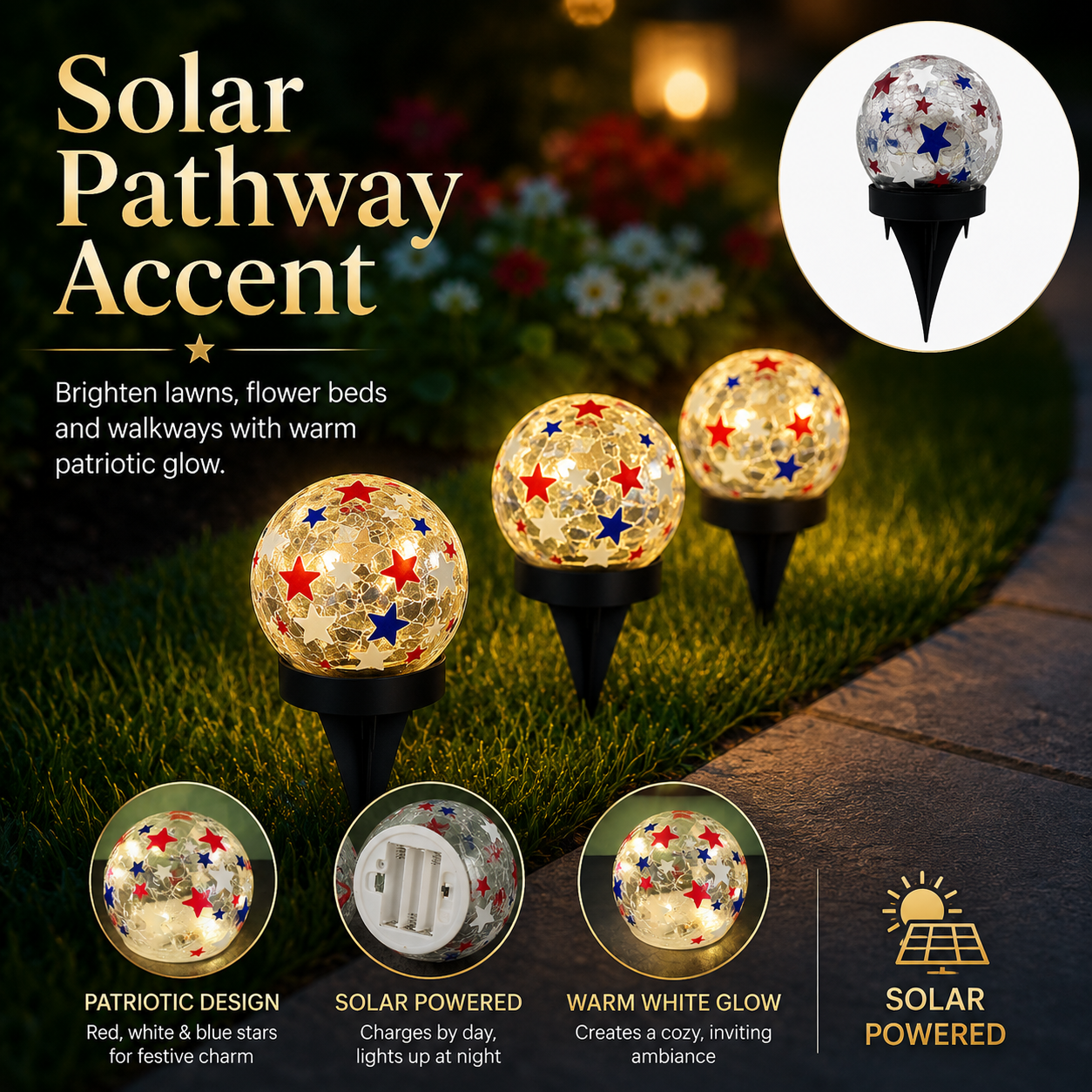 Patriotic Star Crackle Glass Globe Light