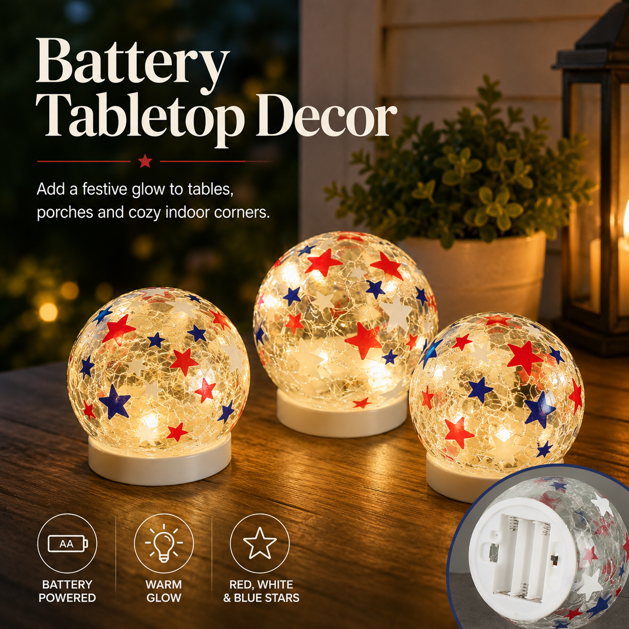 Patriotic Star Crackle Glass Globe Light