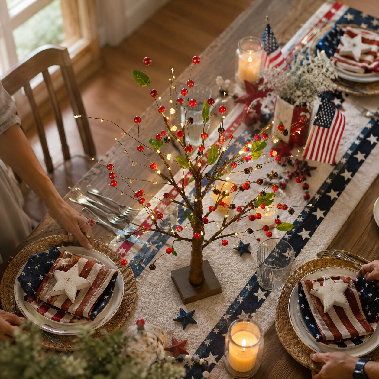 Festive 4th of July Berry Tree with Warm LED Lights