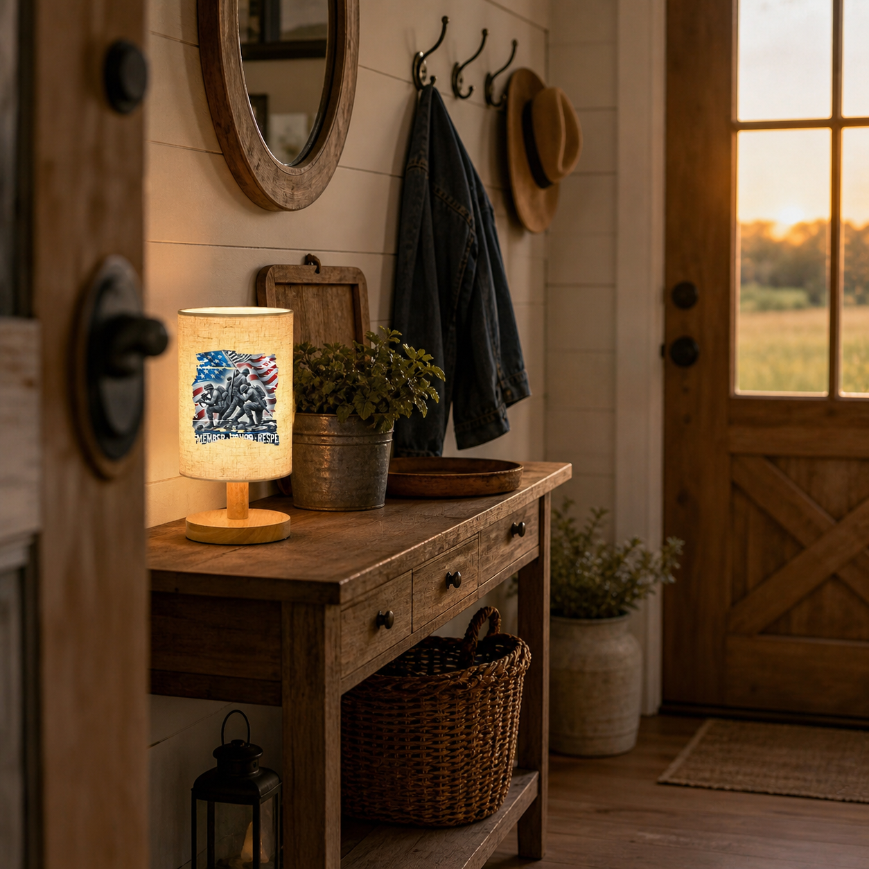 Patriotic Memorial Table Lamp with Warm Glow – USB Powered Independence Day Decor