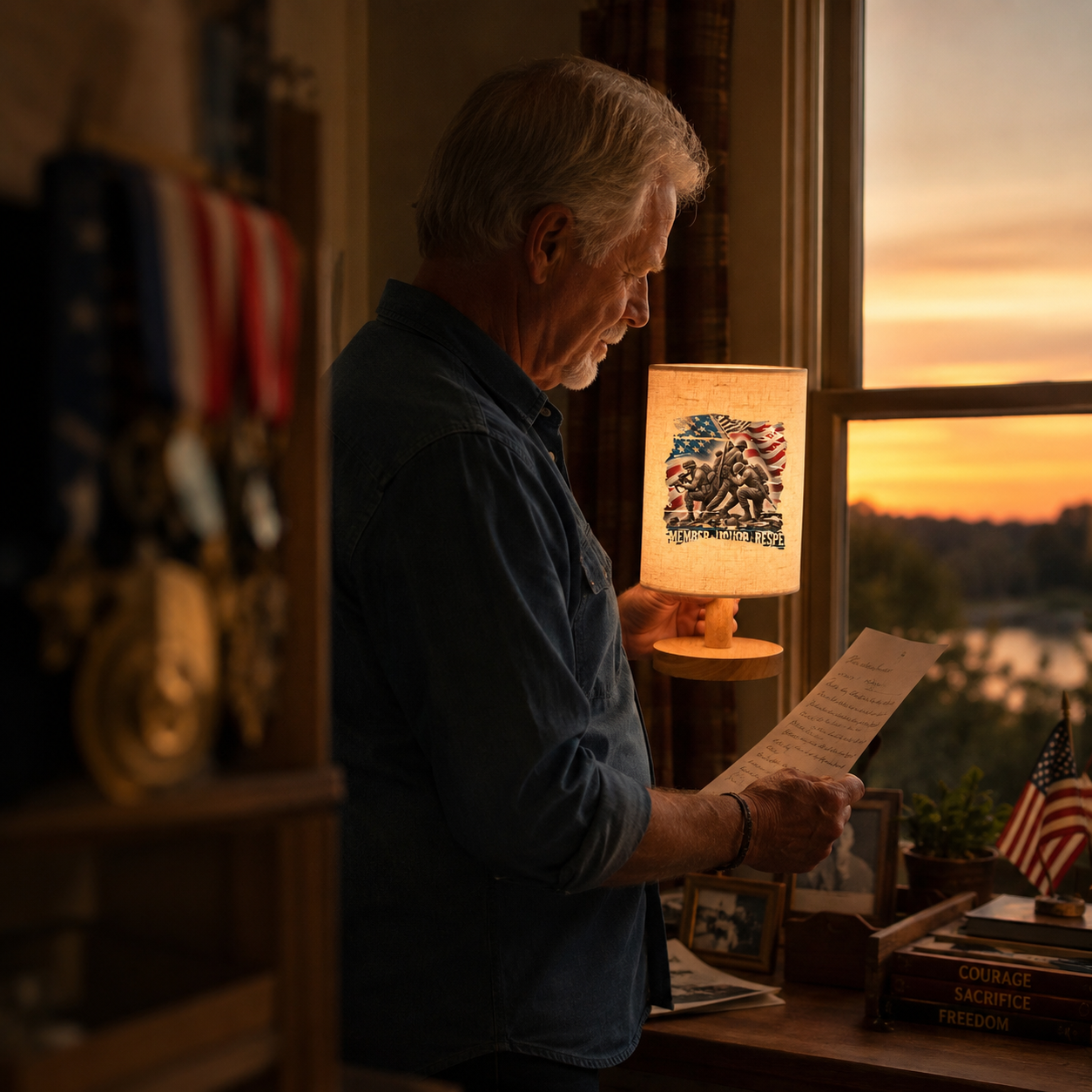 Patriotic Memorial Table Lamp with Warm Glow – USB Powered Independence Day Decor