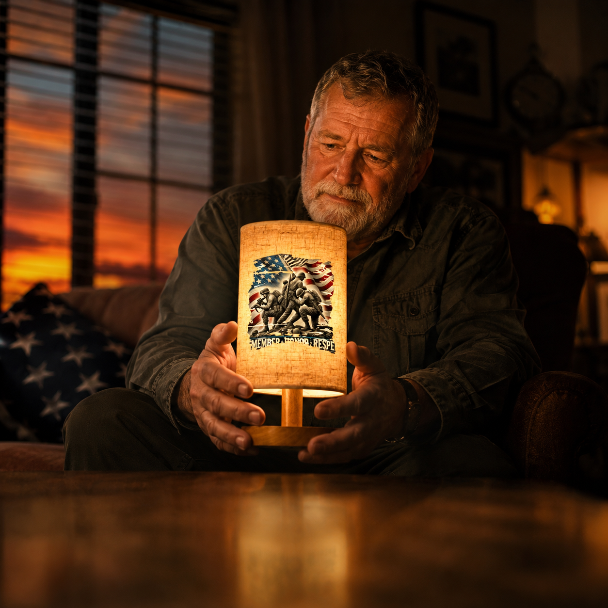 Patriotic Memorial Table Lamp with Warm Glow – USB Powered Independence Day Decor