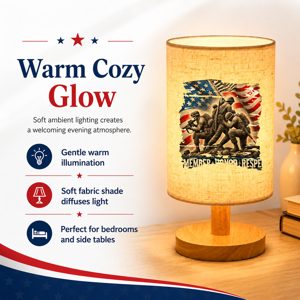 Patriotic Memorial Table Lamp with Warm Glow – USB Powered Independence Day Decor