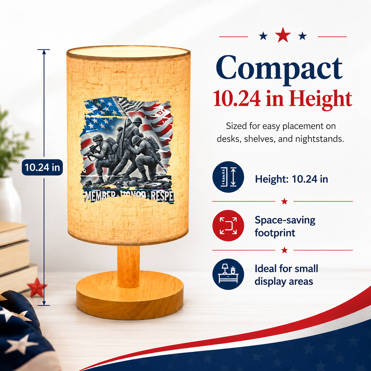 Patriotic Memorial Table Lamp with Warm Glow – USB Powered Independence Day Decor