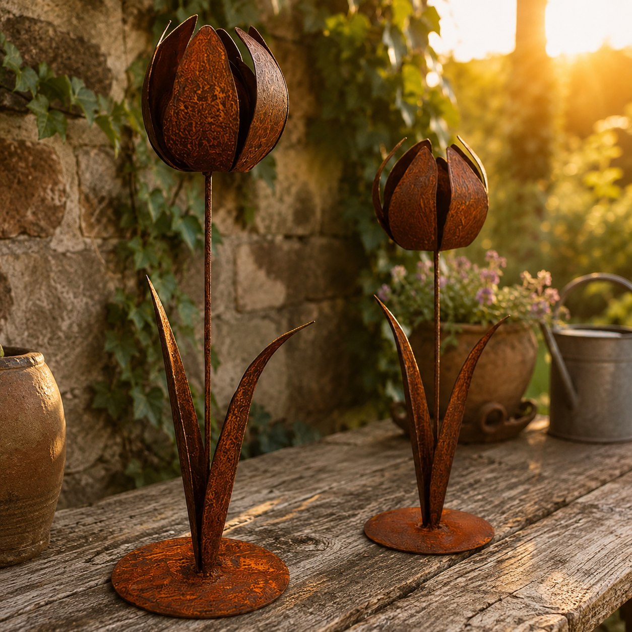 2pcs-Rustic Metal Tulip Sculpture Home Decor