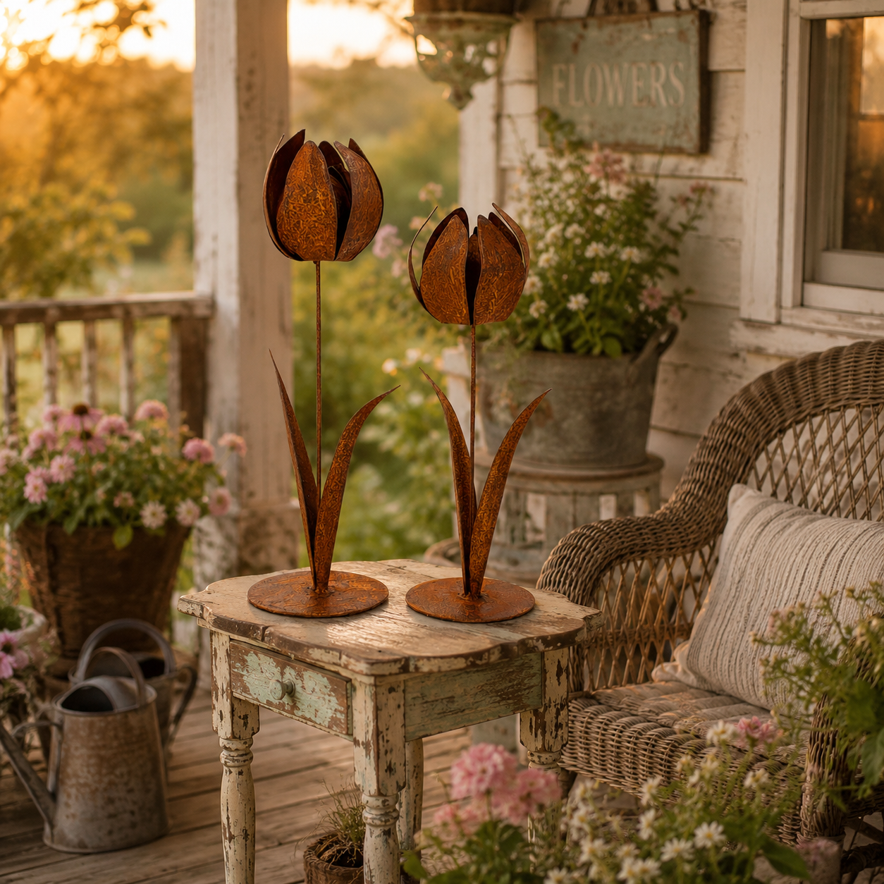 2pcs-Rustic Metal Tulip Sculpture Home Decor