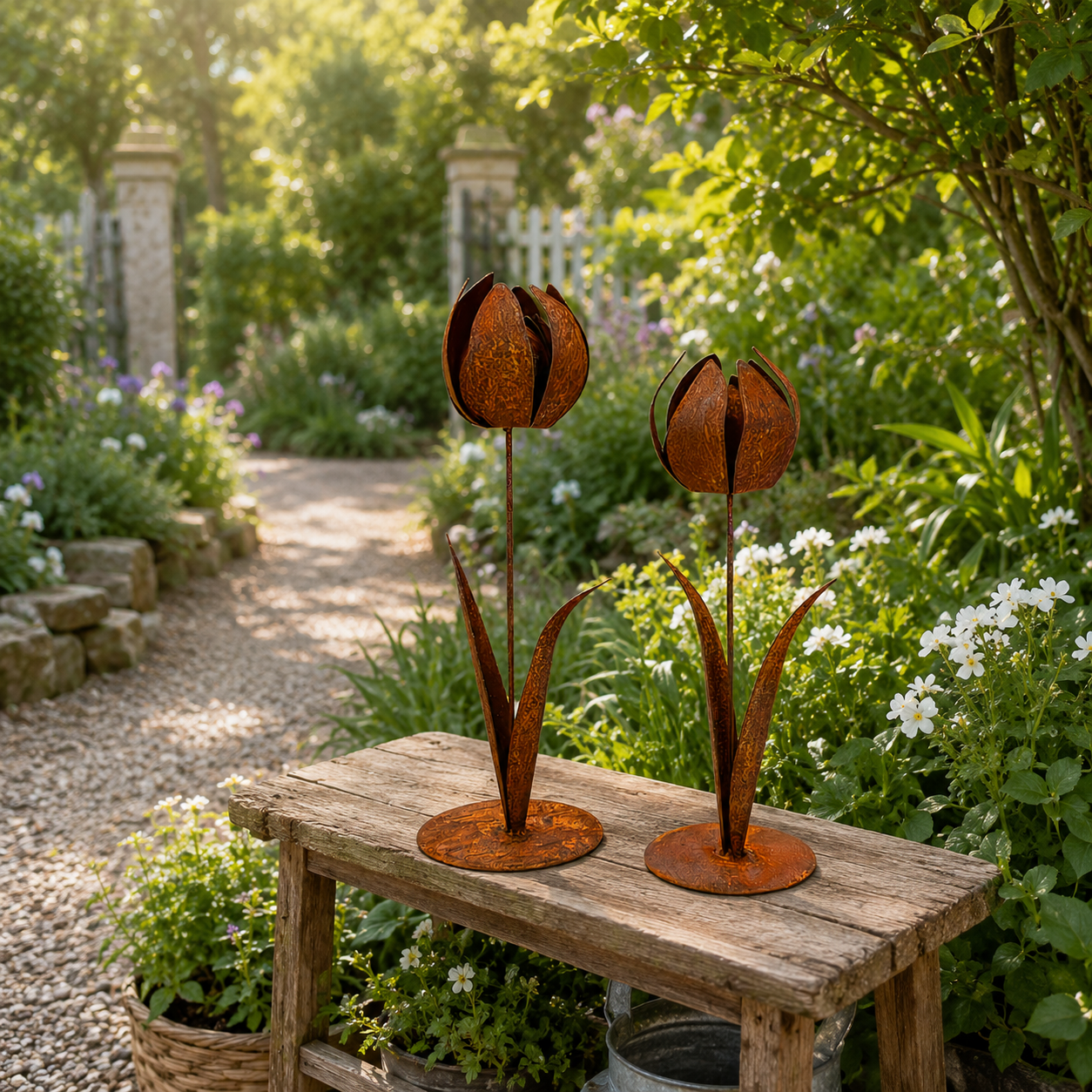 2pcs-Rustic Metal Tulip Sculpture Home Decor